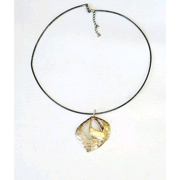 Grace+Heart Serling Hammered Drop 2 Tone Pendant G&H 1.75" 6.5g - Picture 4 of 9